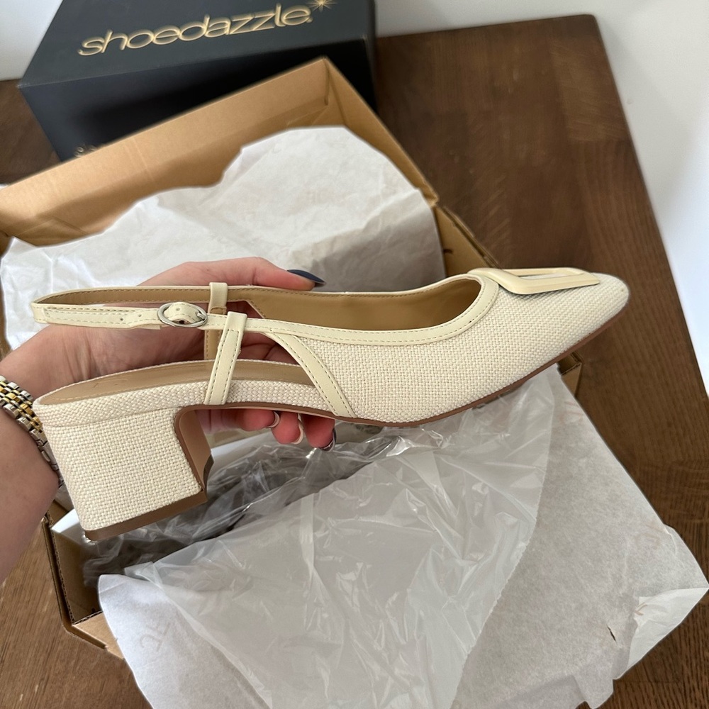 JustFab Cream Retro Slingback Heels